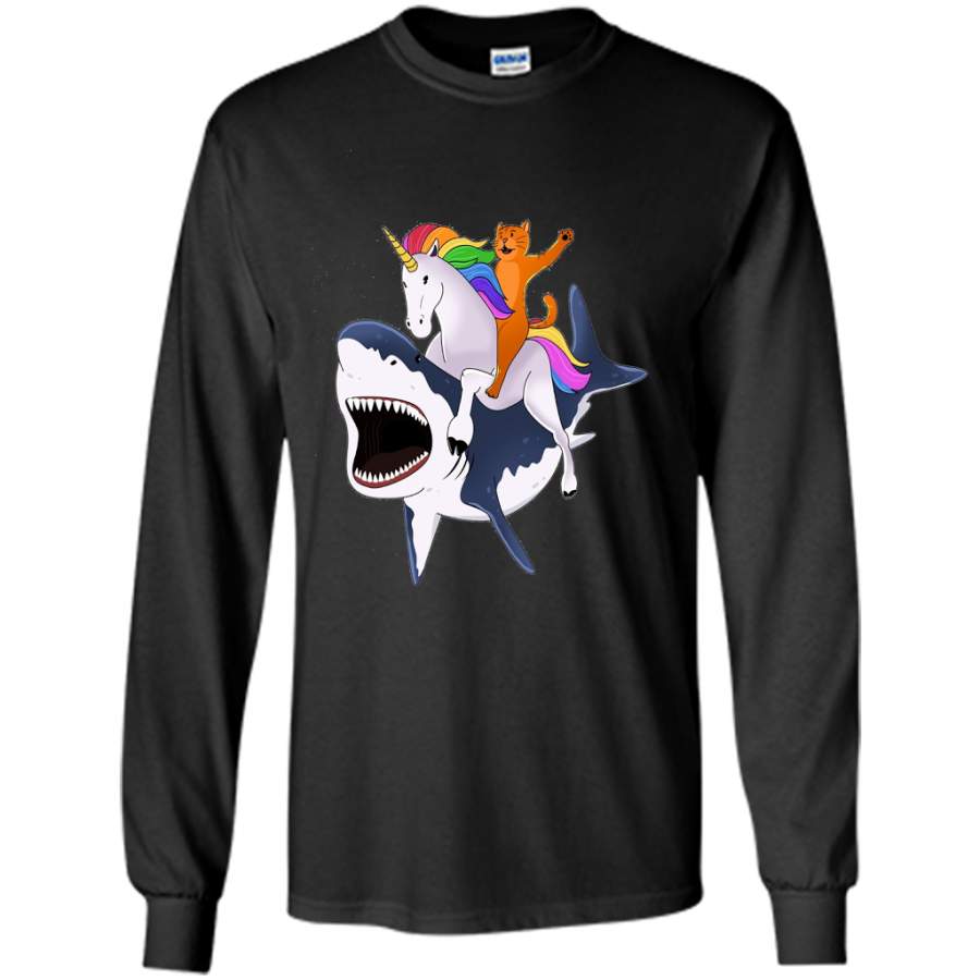 Cat Riding Unicorn Riding Shark T-shirt