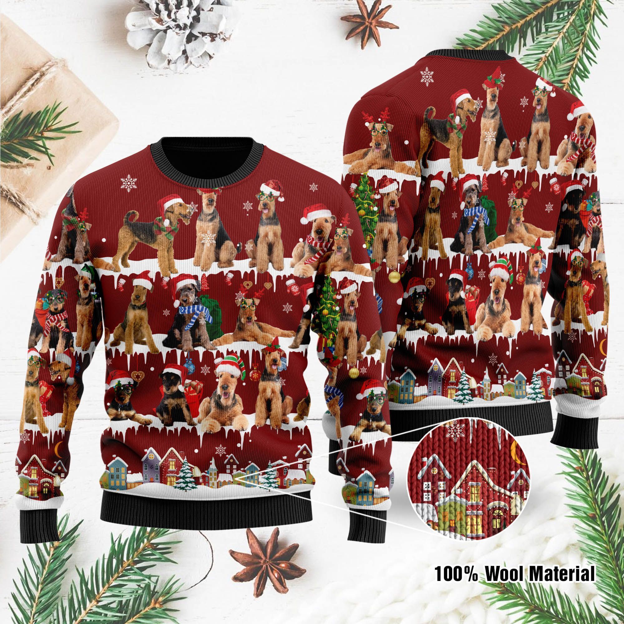 Airedale Terrier Ugly Christmas Sweater For Airedale Terrier Lovers On National Ugly Sweater Day And Christmas Time