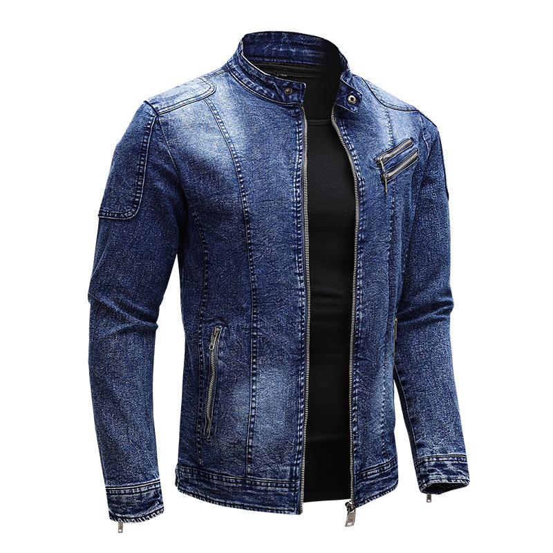 ABOORUN Fleece Denim Jacket Men Streetwear Motorcycle Biker Coats Slim fit Jackets Male Clothes alx