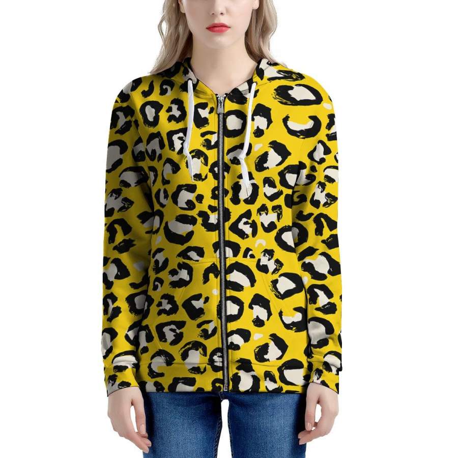 Yellow Leopard Women’s Zip Up Hoodie