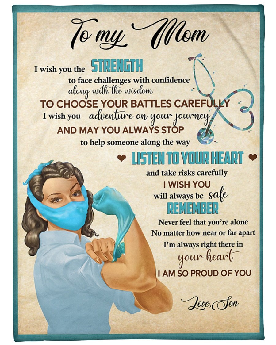 To My Mom From Son Listen To Your Heart Nurse Fleece Blanket, Thank You Gifts For Mother s Day, Best Mother s Day Gift Ideas, Home Decor Bedding Couch Sofa Soft and Comfy Cozy