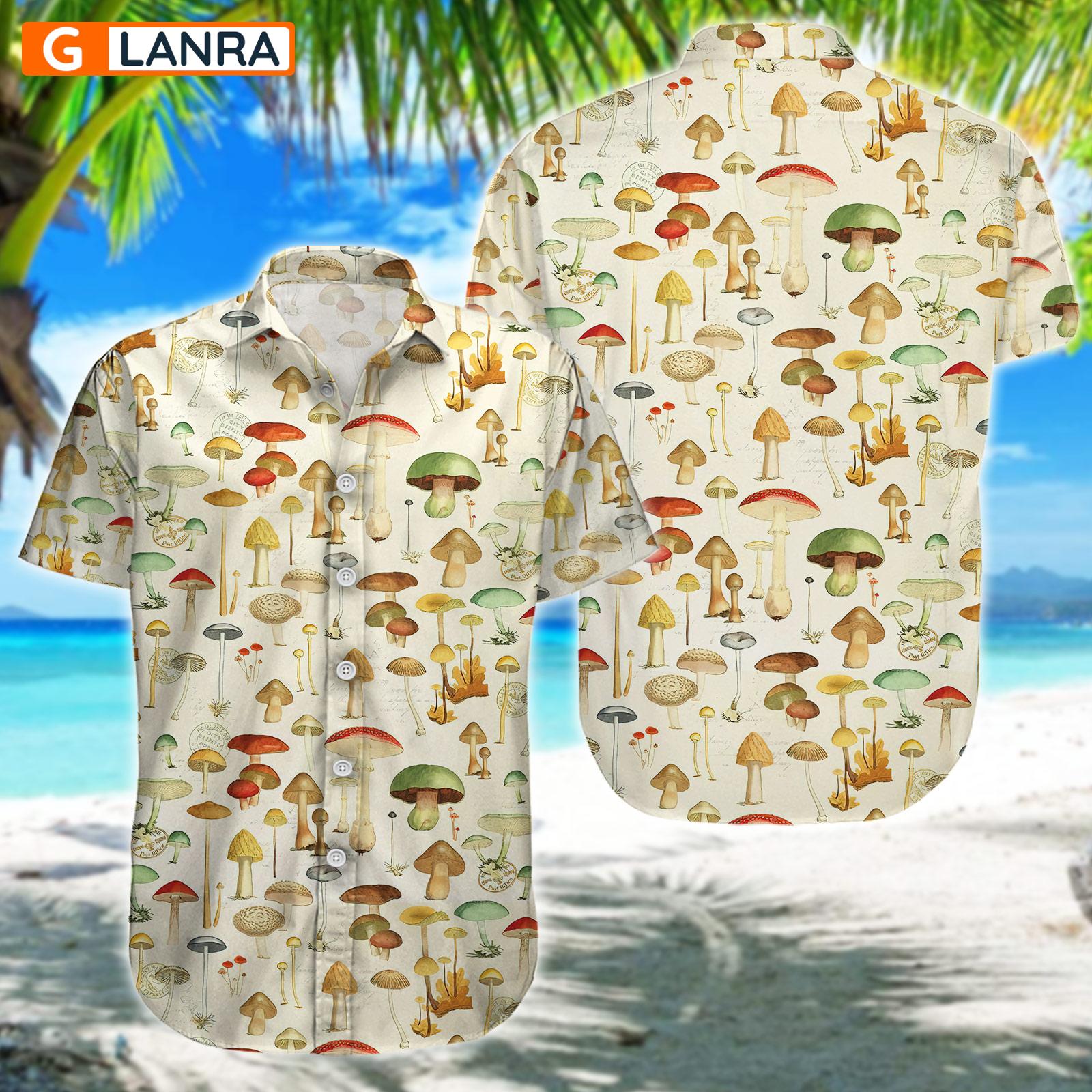 Mushroom Pattern Button Shirt, Mushroom Button Shirt, Summer Mushroom Hawaiian Shirt, Cute Mushroom Hawaiian Shirt, Summer Shirt