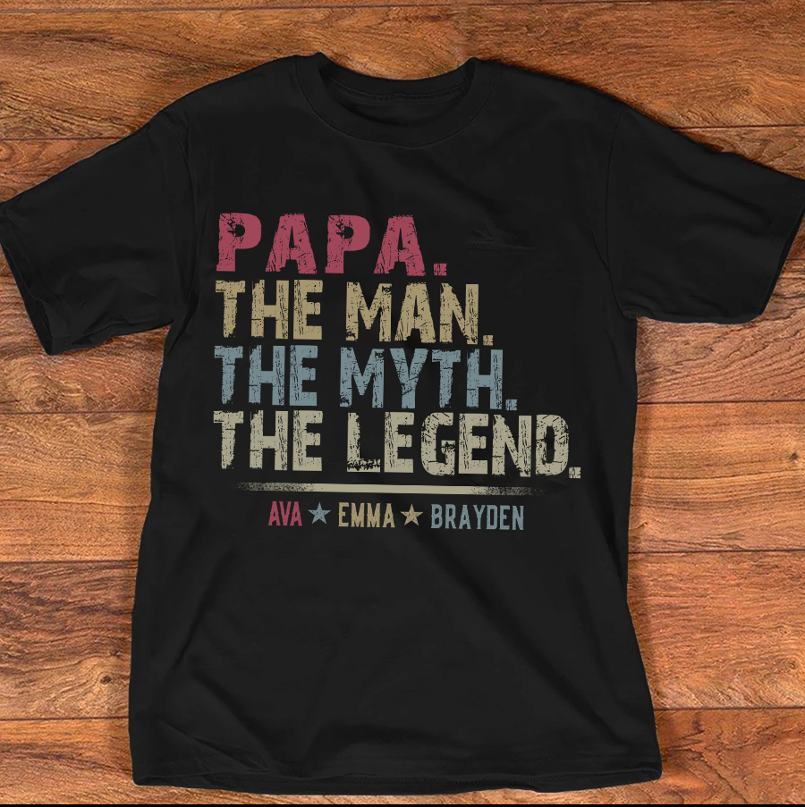Apayprint – Papa The Man The Myth The Legend  Personalized T-Shirt