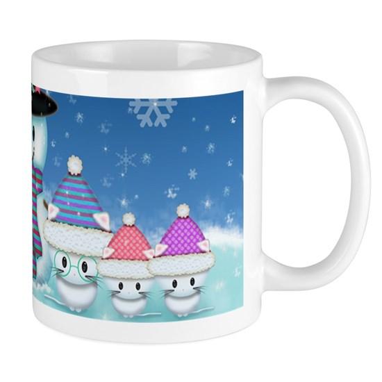 Christmas Snowman And Kittens Cute Holiday Art Mug