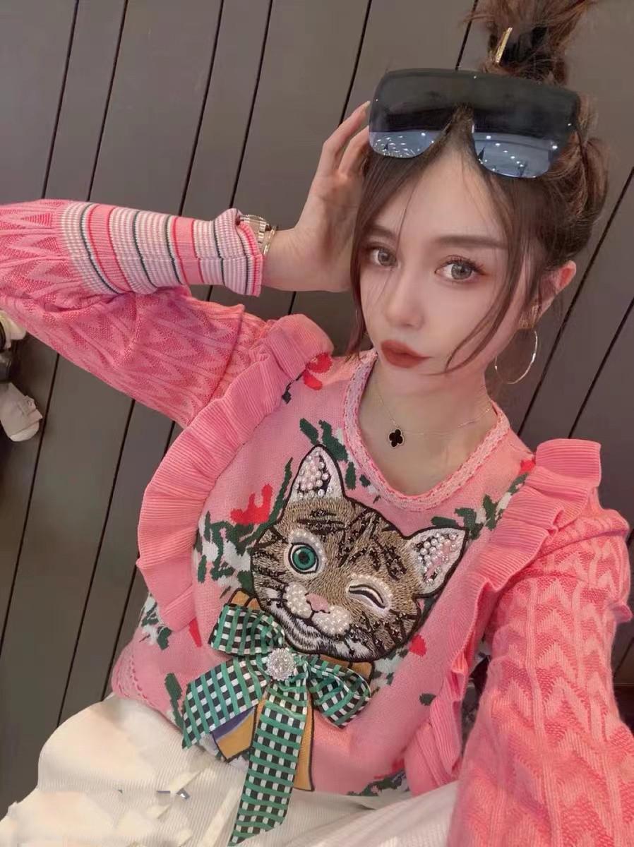 Stylish Embroidery Women Sweater Top Spring Autumn Long Sleeve O-neck Ruffles Knitwear Pullover Fashion Sweet Kawaii Chic Jumper alx