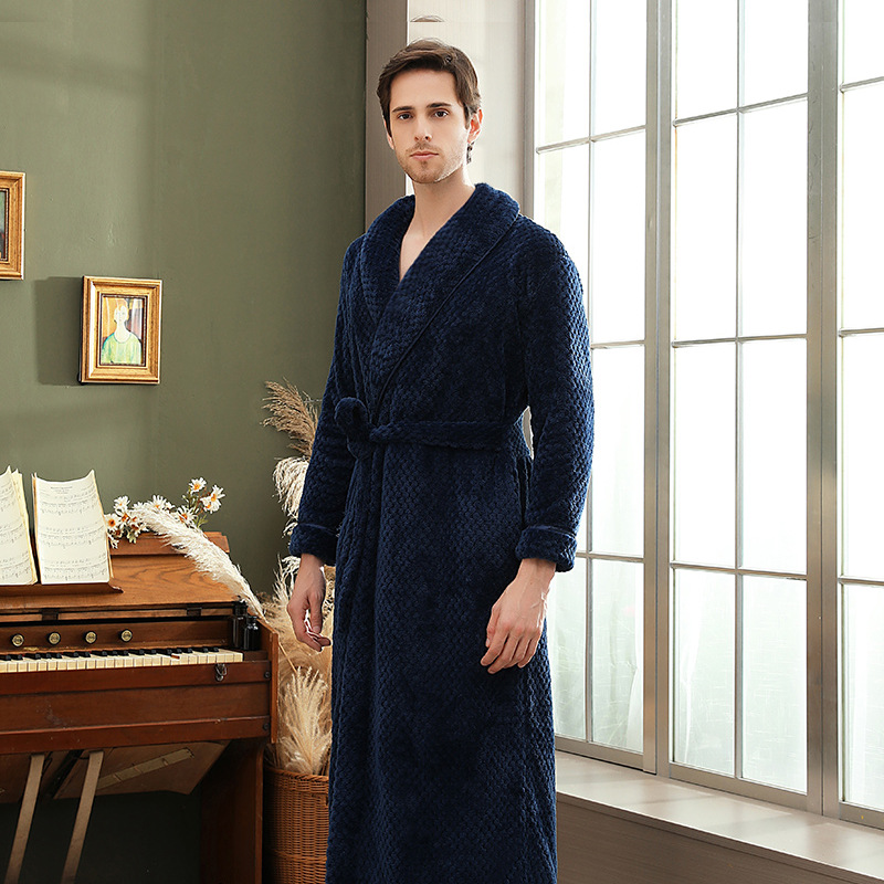 Thicken Flannel Robes for Men Winter Sleepwear Sexy Sleeping Dresses Men’s Kimono Terry Belt Long BathRobe Home Dressing Gown alx