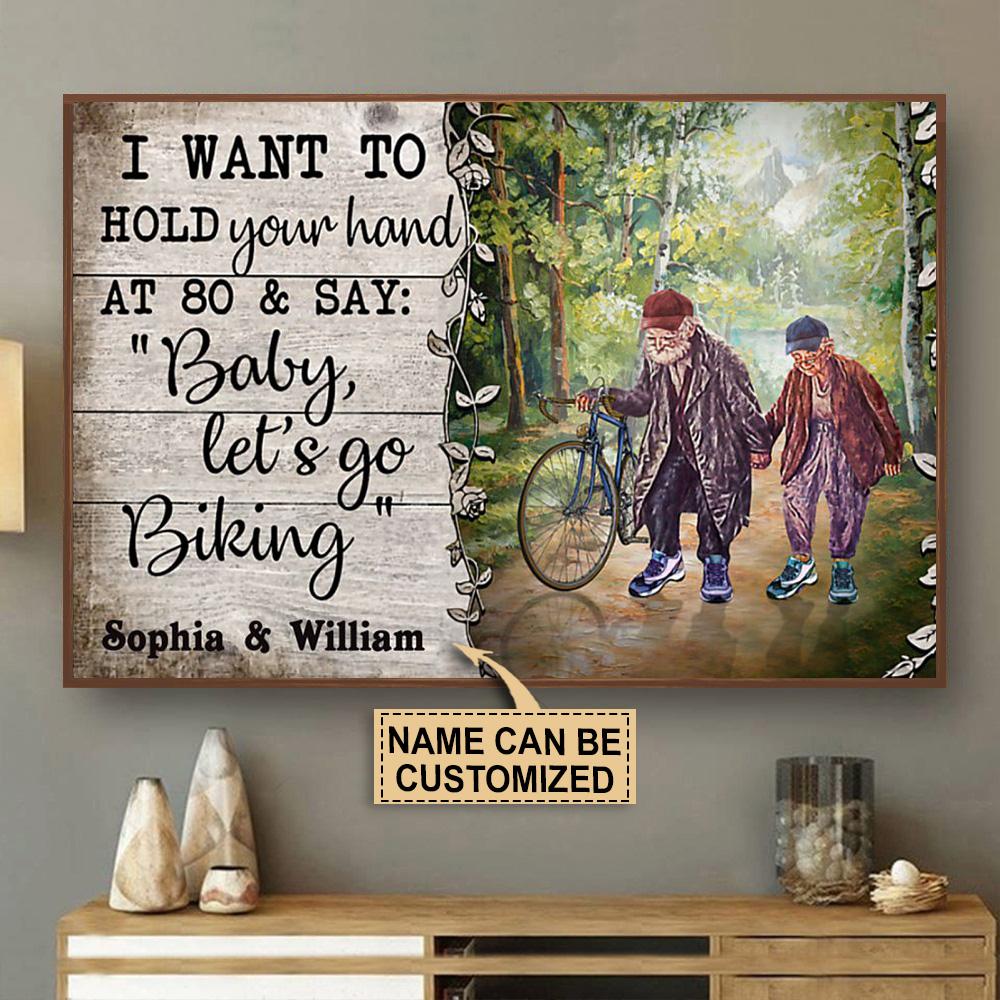Personalized Canvas, Custom Canvas Prints Cycling Couple Hold Your Hand Customized Poster Print, Canvas Poster Wall Art, Canvas Print Wall Decor