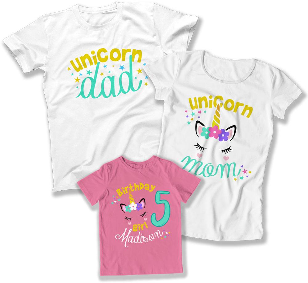 Unicorn Dad / Unicorn Mom / Birthday Girl is 5 (Custom)