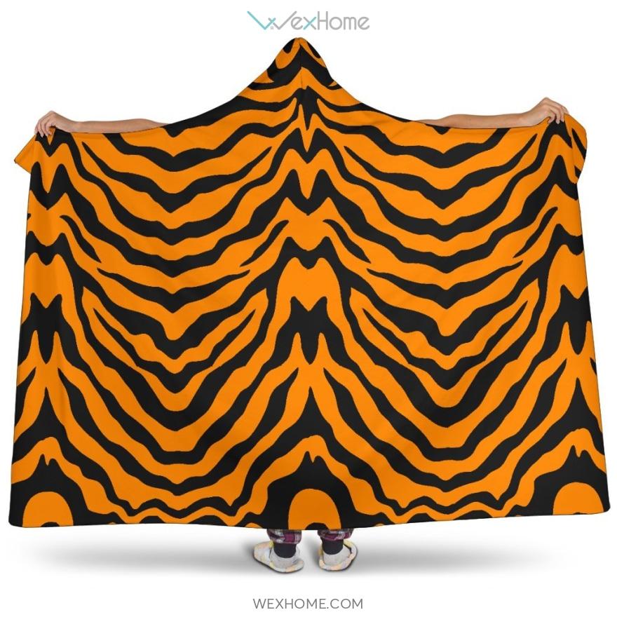 Bengal Tigers Skin Print Pattern Hooded Blanket