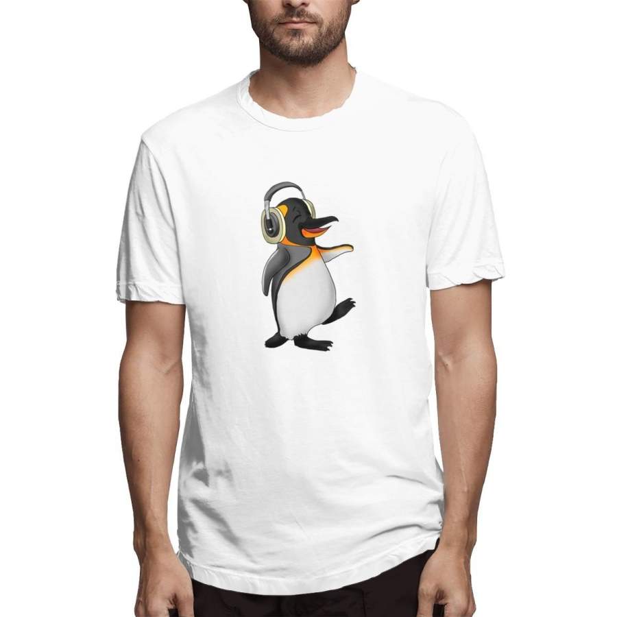 Fashion Summer Men’s Cotton T-shirt Penguin Music Graphic T-shirt Printed Plus-size Men’s Short Sleeve T-shirt Summer Tops