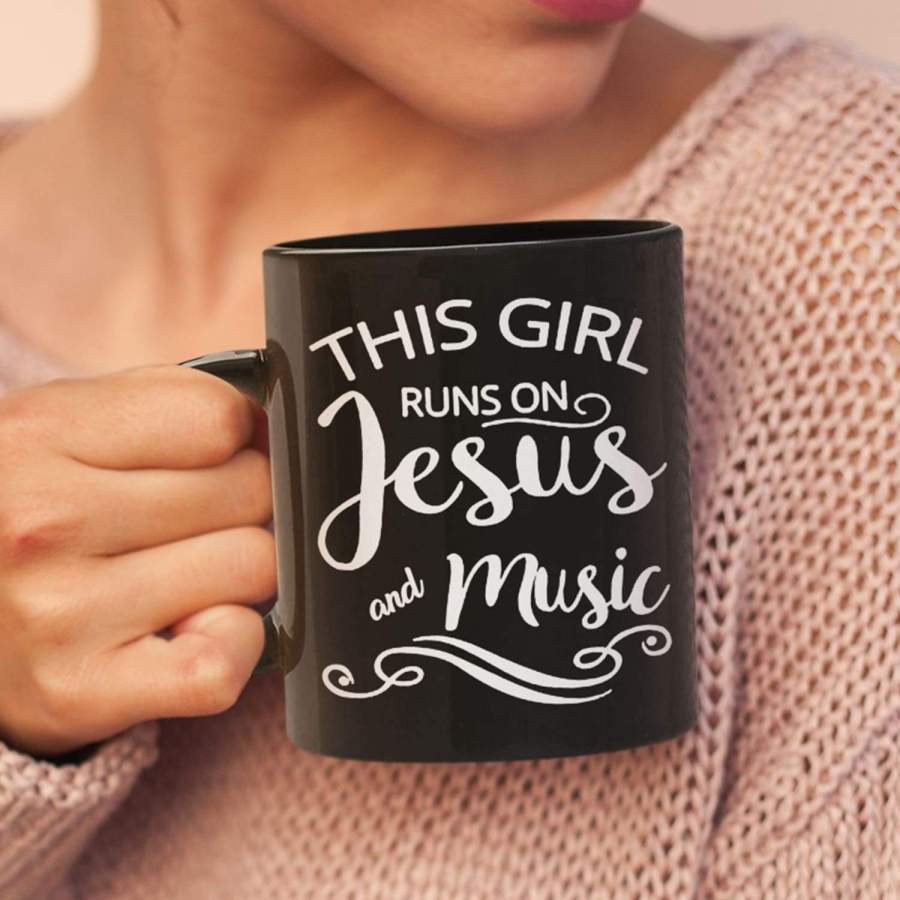 This girl runs on Jesus and music coffee mug