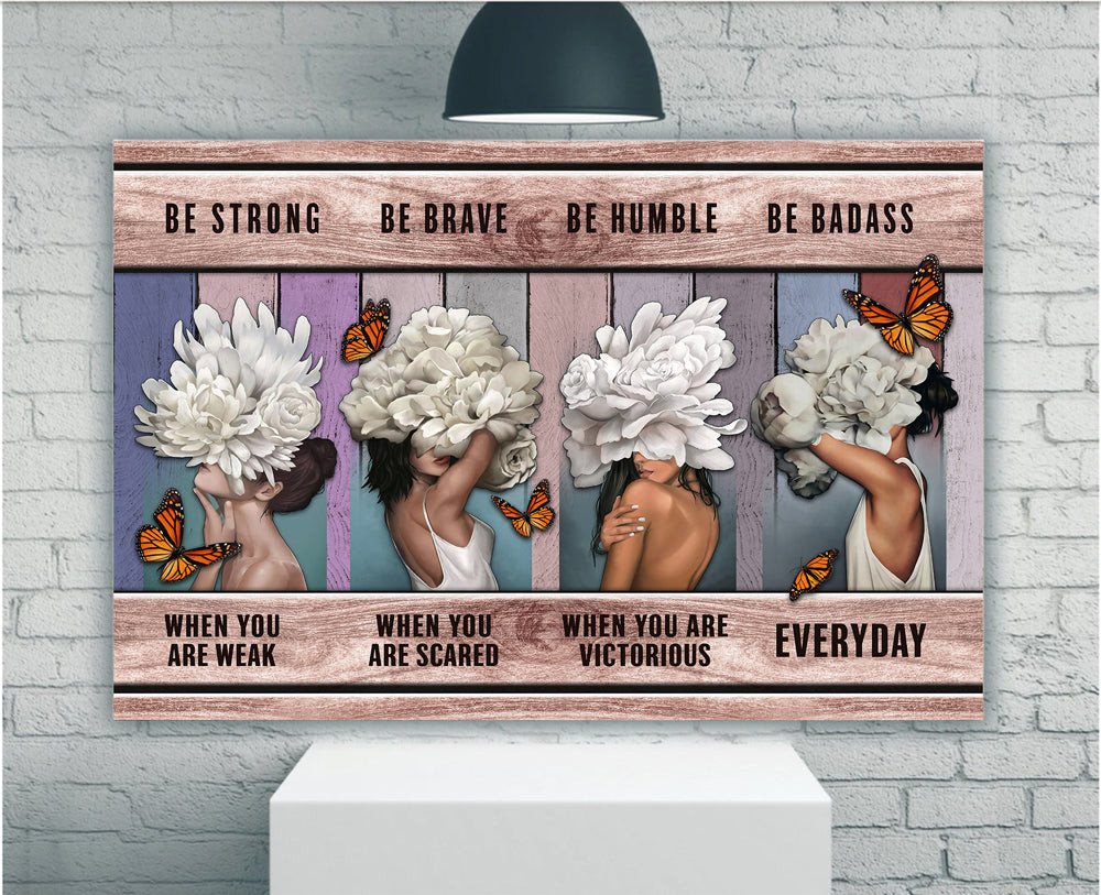 Sexy Black Women Wall Art Canvas, Be Strong Be Brave Be Humble Be Badass Canvas, Strong Black Girl Vintage Wall Decor