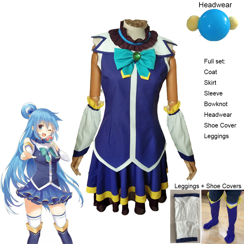 Anime Costume Kono Subarashii Sekai ni Shukufuku Wo! Aqua Cosplay Wig Woman Uniform Halloween Party Costumes+Free Accessories alx