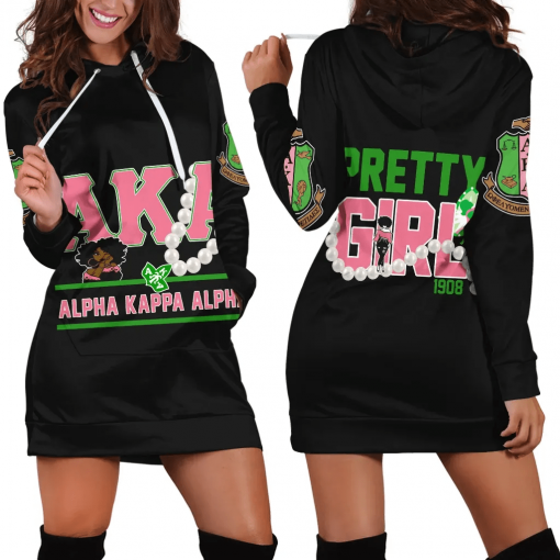 Alpha Kappa Alpha Pretty Girl 1908 Pearl Line Black Hoodie Dress