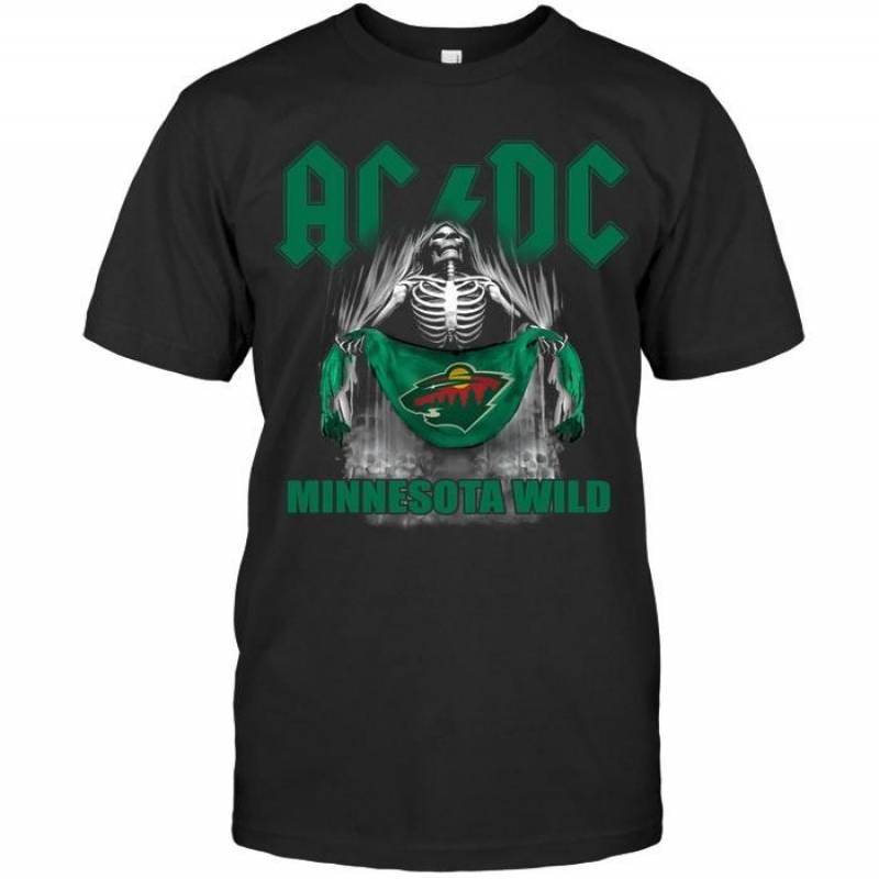 Ac dc skeleton holds Minnesota Wild flag t shirt – gearpenguin.com