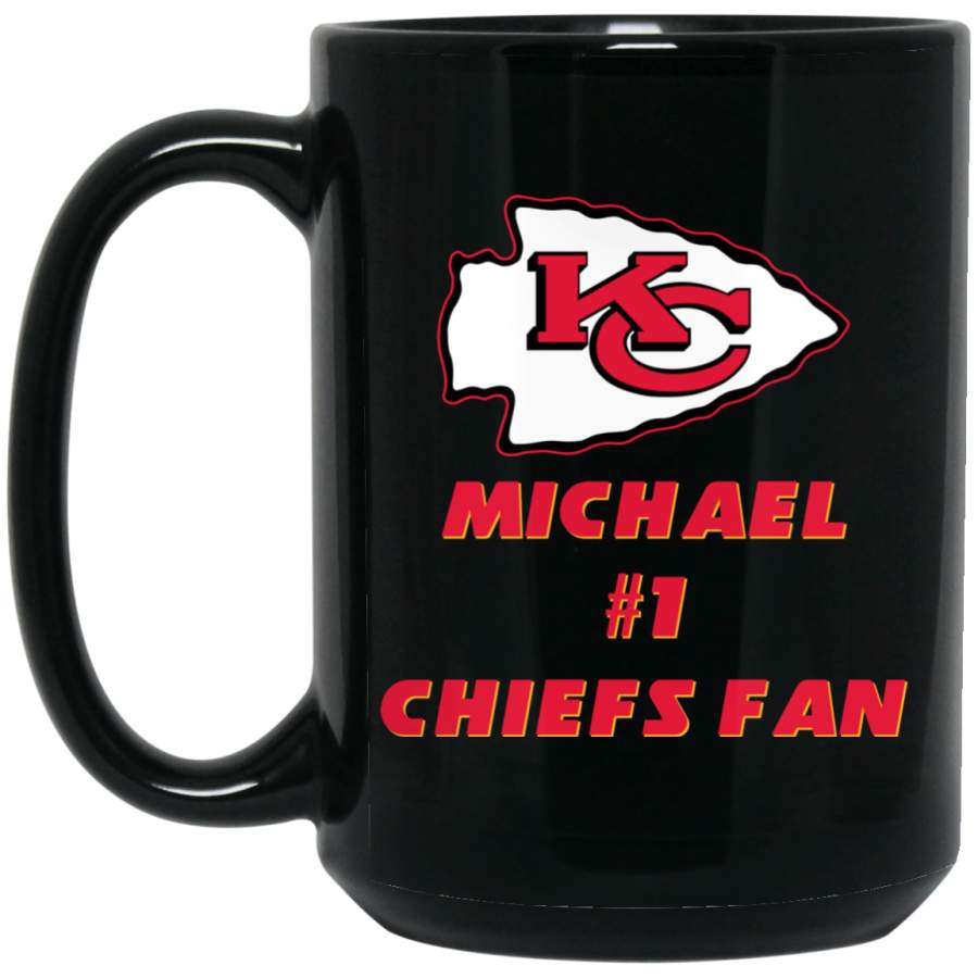 Custom Personalized Kansas City Chiefs Logo Black-Red Michael #1 Chiefs Fan BM15OZ 15 oz. Black Mug