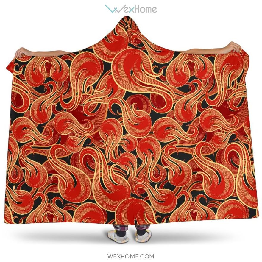 Fire Flame Pattern Hooded Blanket