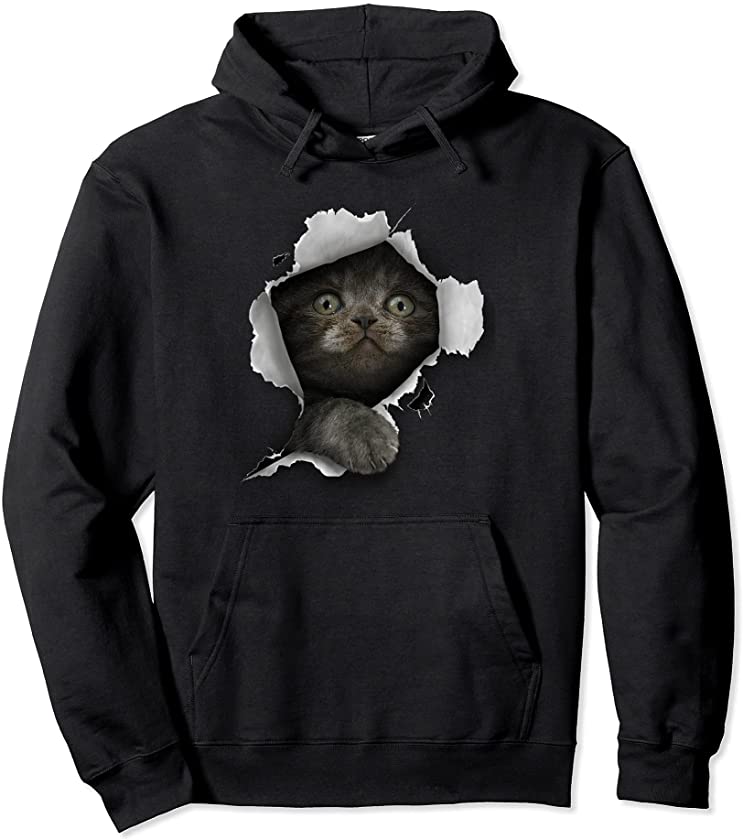 Cat Shirt, Gray Cat Tshirt, Cat Torn Cloth Shirt, Kitten Pullover Hoodie