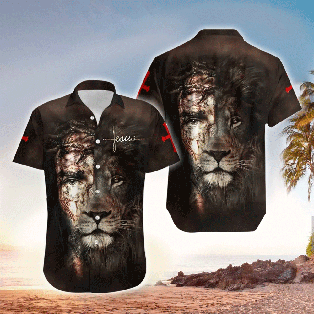 Jesus And Lion Gray Hawaii Shirt Aloha Ha60162