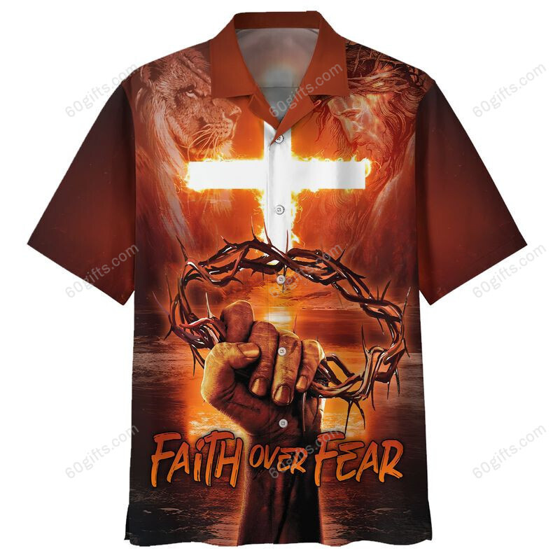 3D Jesus Hawaiian Shirt, Hoodie, Zip Hoodie, Hoodie Dress, Sweatshirt Faith Over Fear God & Lion Christian All Over Print