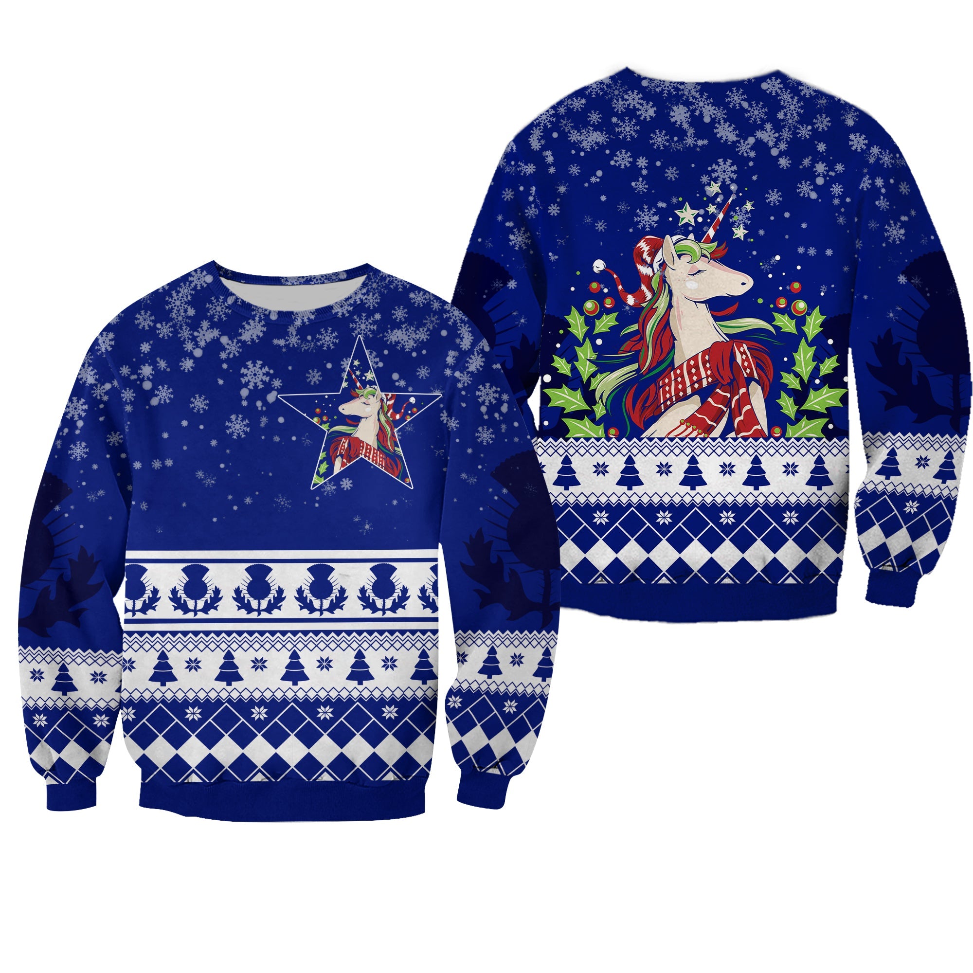 Winter Scottish Unicorn And Thistle Pattern Sweatshirt Lt7