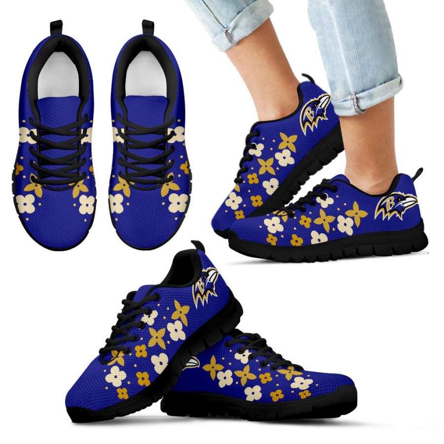 Flowers Pattern Baltimore Ravens Sneakers