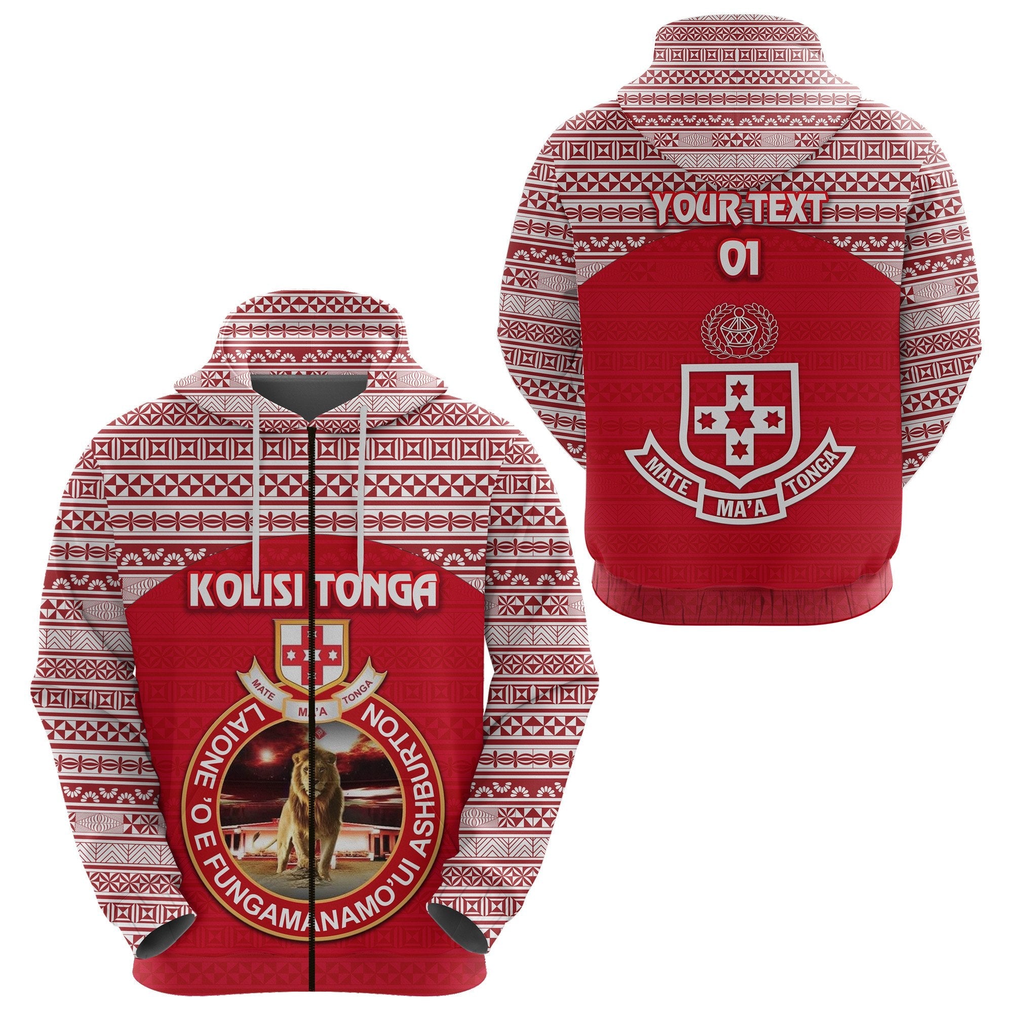 (Custom Personalised) Kolisi Tonga Zip Hoodie Mate Ma’A Tonga Simple Version Lion Ashburton, Custom Text And Number