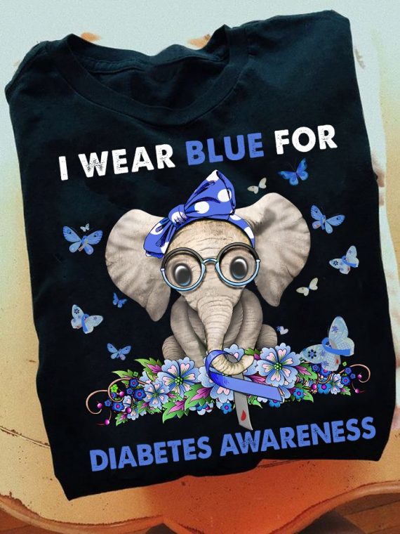 I Wear Blue For Diabetes Awareness Blue Elephant Tshirt Nhd