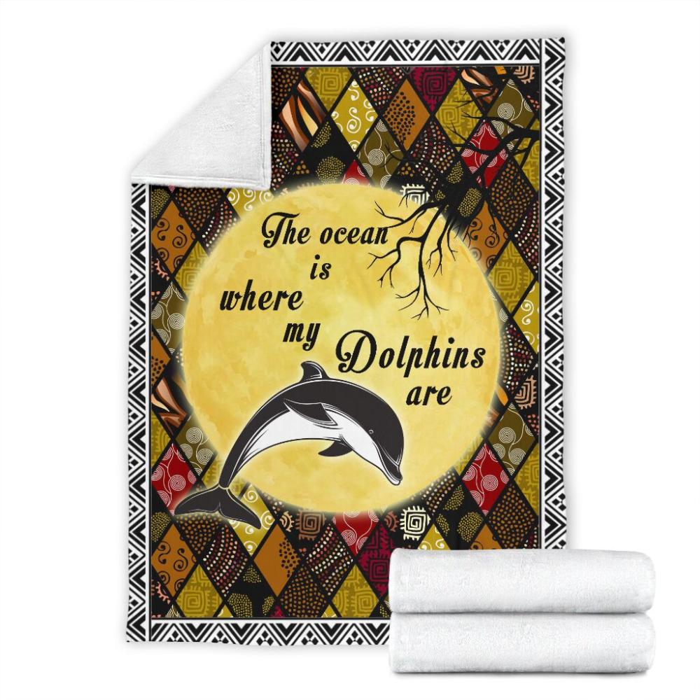 Animal Dolphin The Ocean Is Where My Dolphin Fleece Blanket Family Gift Home Decor Bedding Couch Sofa Soft And Comfy Cozy