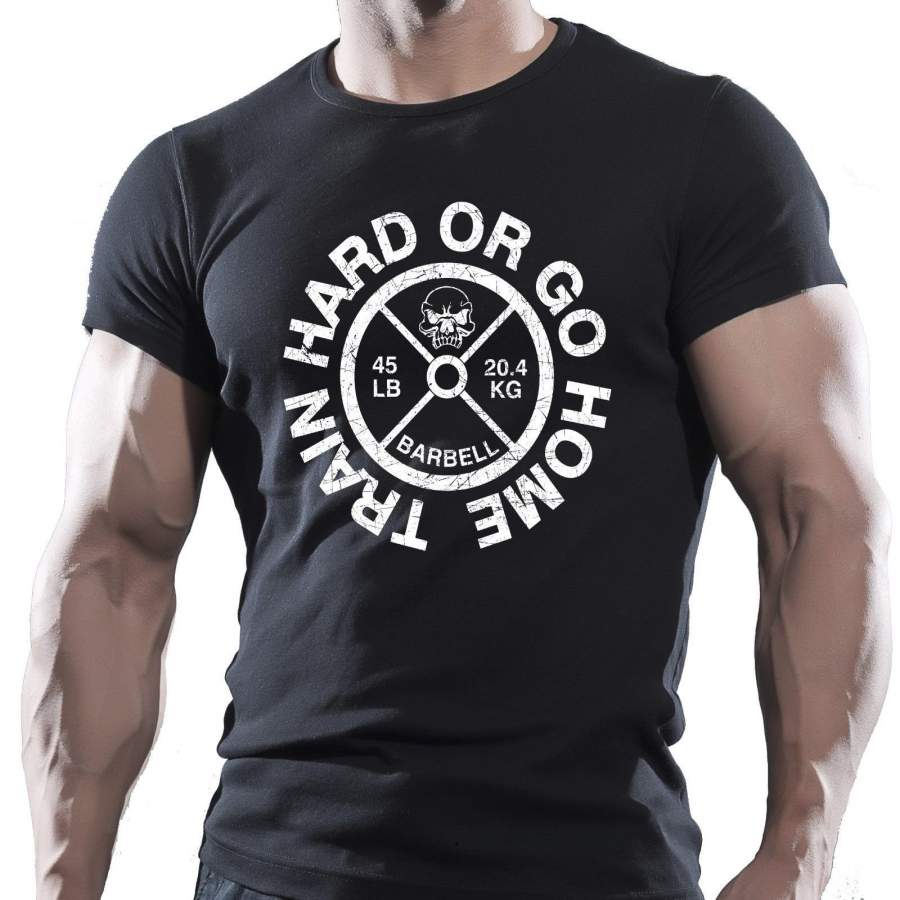 Train Hard Training Mens Bodybuilding Gym T-shirt Mma Workout Clothing Top