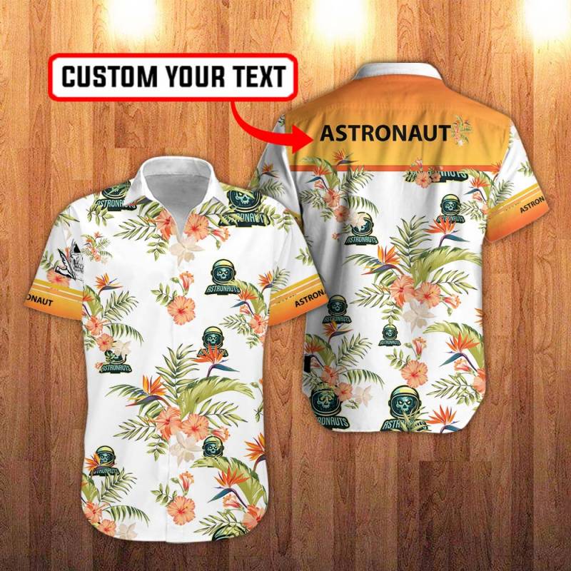 Astronaut Floral Hawaiian Shirt in White And Hawaiian Hibiscus Flower Personalization 3D Full Print Button Shirt