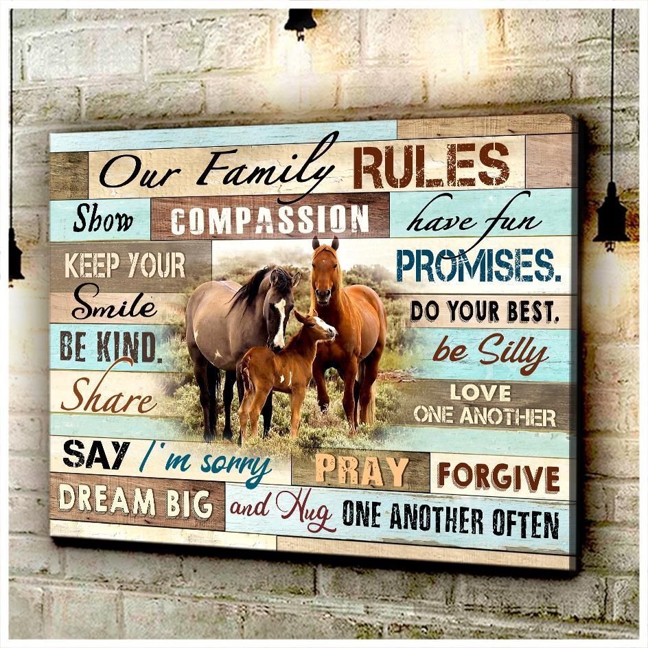 Canvas – Horse – Our Family Rules Gift For Family, Wall Art Decor, Canvas Print, Home Decor