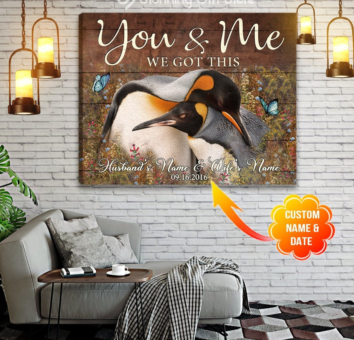 Personalized Name Text Penguin Canvas, Poster You And Me We Got This Wedding Anniversary Gift