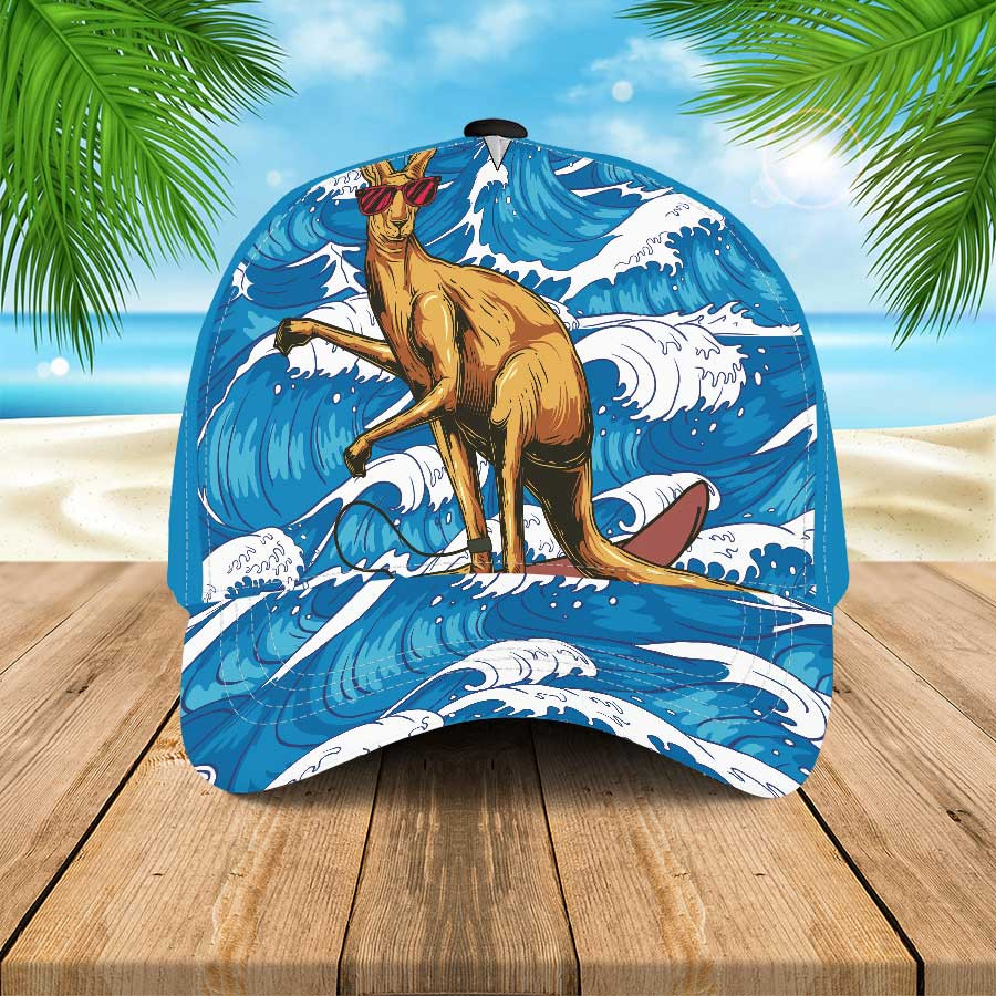 Red Glasses Kangaroo Surfing On Ocean Waves Hawaii Summer Hats Cap Ha54793