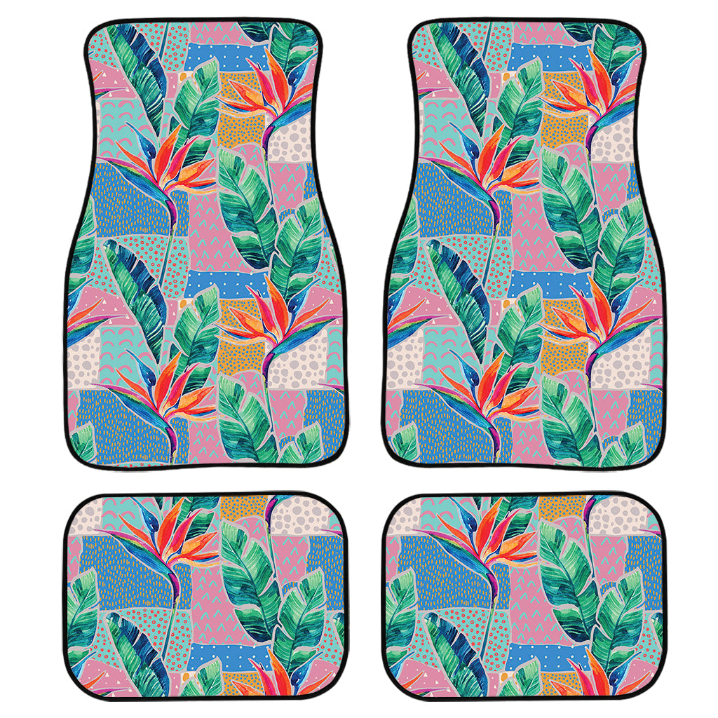 Watercolor Tropical Patchwork Print Front And Back Car Floor Mats, Front Car Mat