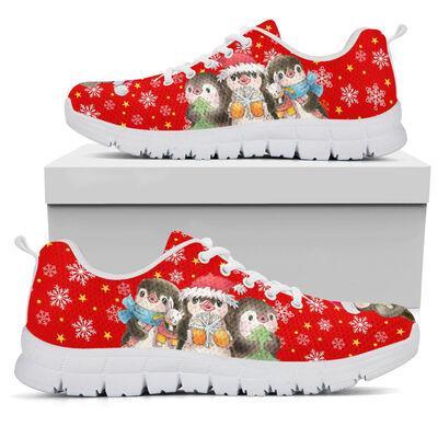 Penguin Christmas Red Sneakers, Sneaker Personalized Shoes Custom Name, Text For Women, Men