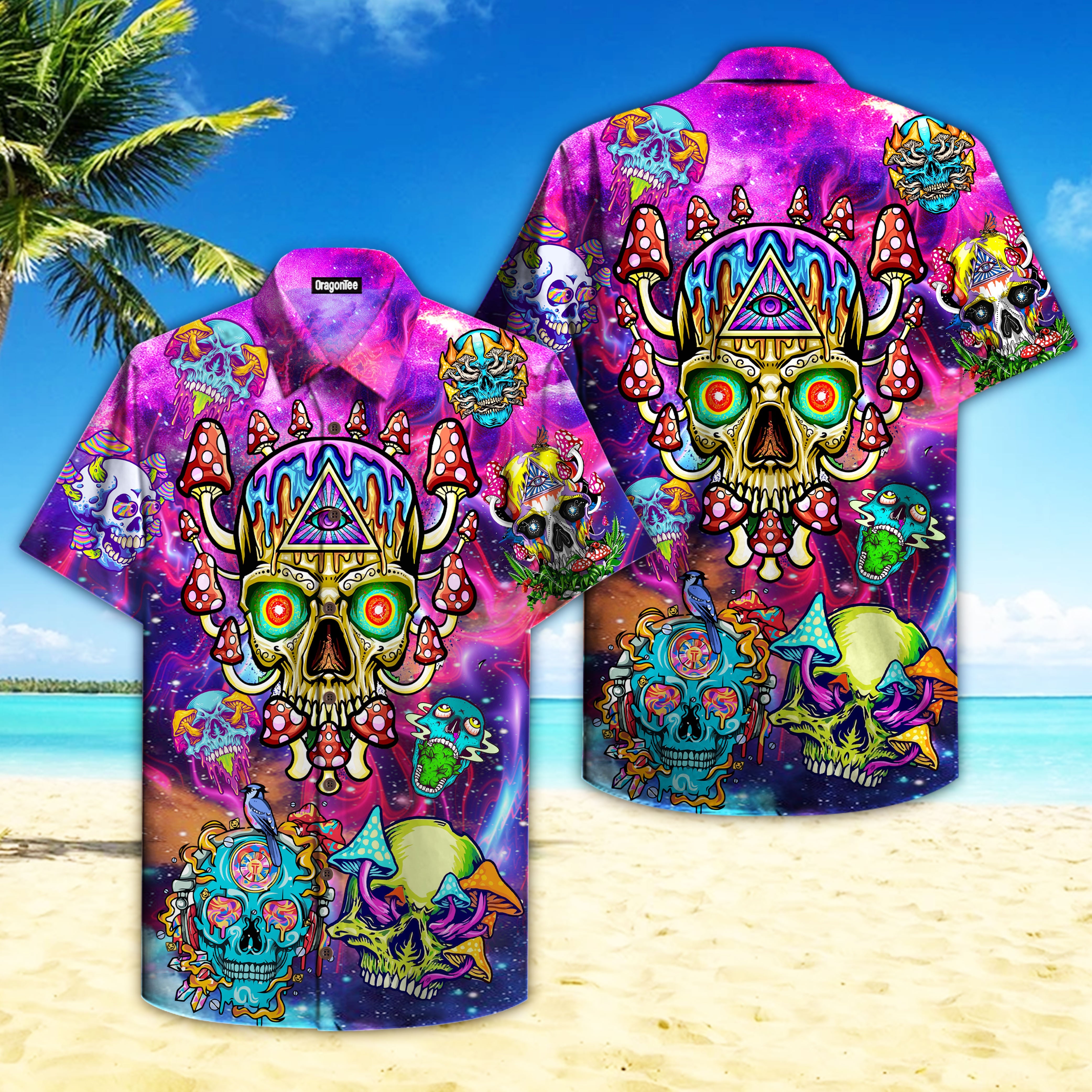 Skull Mushroom Hippie Hawaii Shirt For Men And Women Ha41598