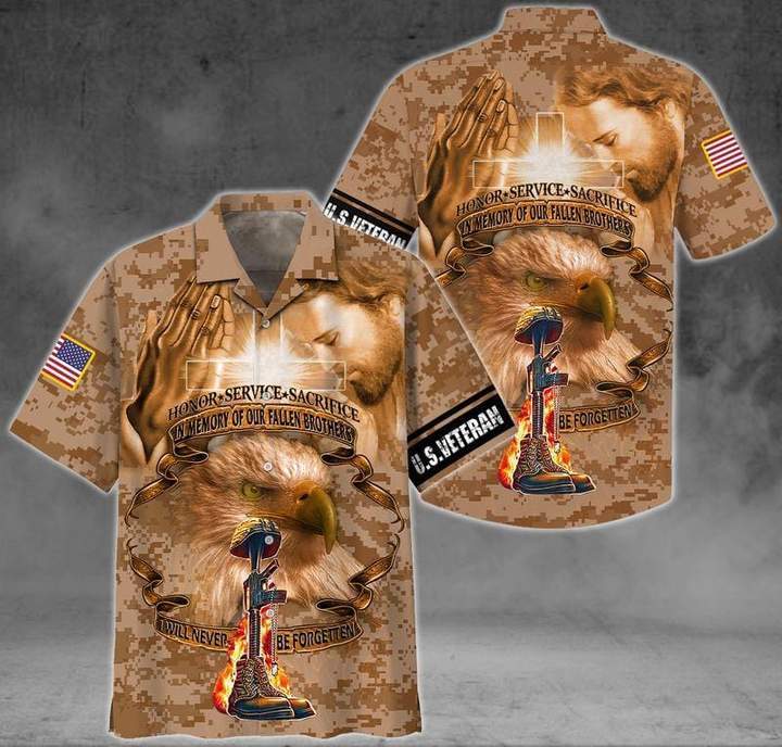 Honor The Service Veteran And Jesus Hawaii Shirt For Men Women Ha47