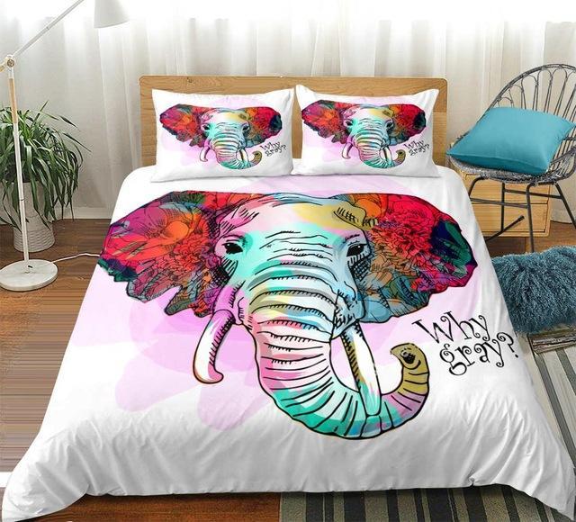 Watercolor Art Elephant 3 Pieces Quilted Comforter Set