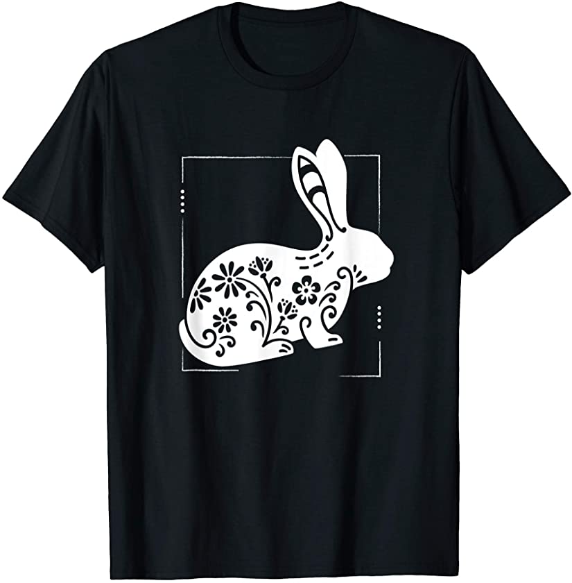 Women Bunny Rabbit Floral Mandala Cute Gift Birthday Easter T-Shirt