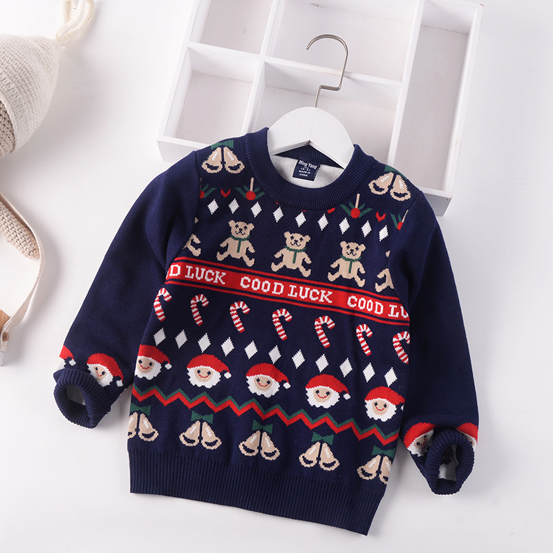 2022 new Autumn Winter Kid Christmas Sweater jumper Coat Children Clothing Baby Cotton Thick Wool Top Boy Knitted Pullover 2-7y alx