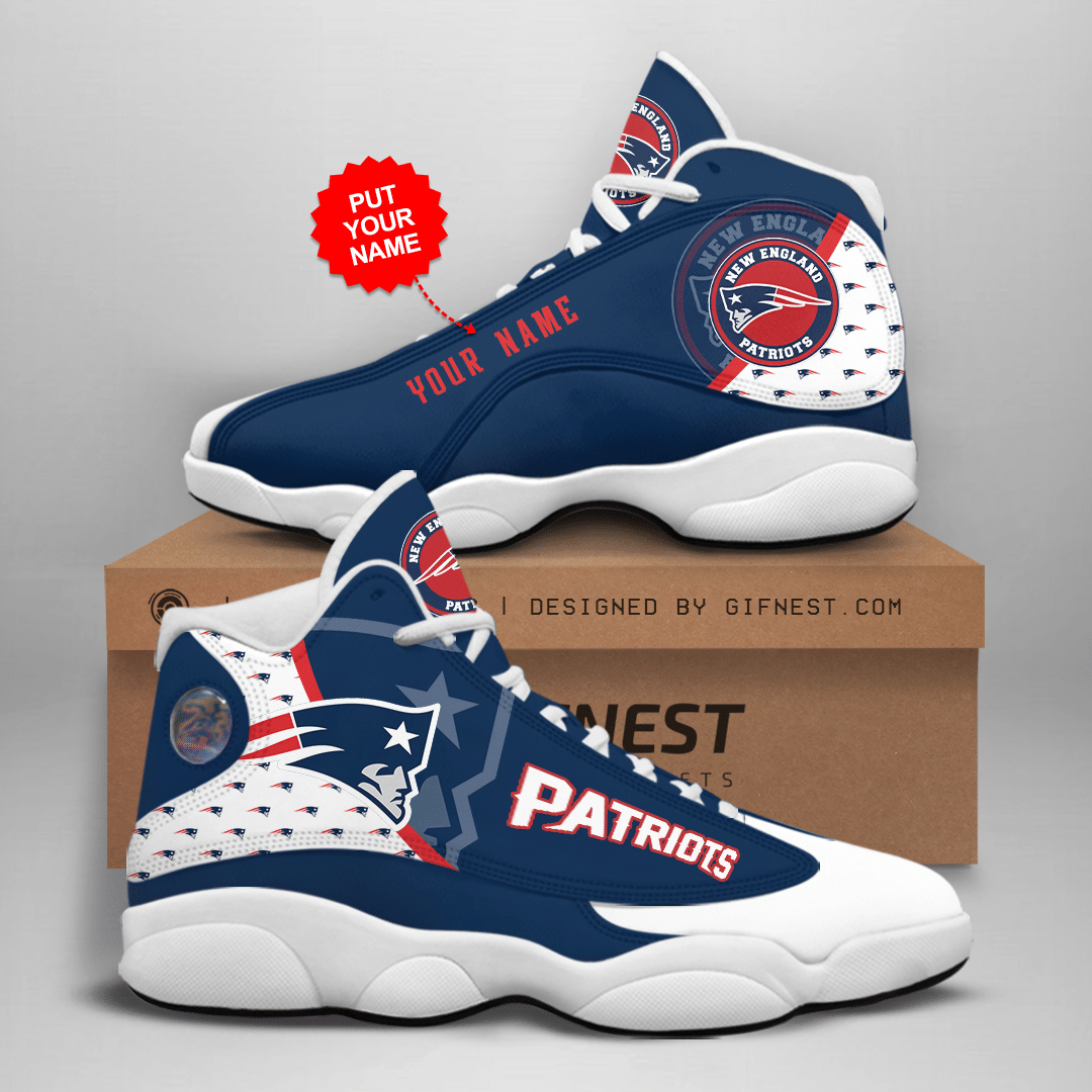 New England Patriots 02 Jordan 13 Personalized Shoes New England Patriots 02 Customized Name Sneaker