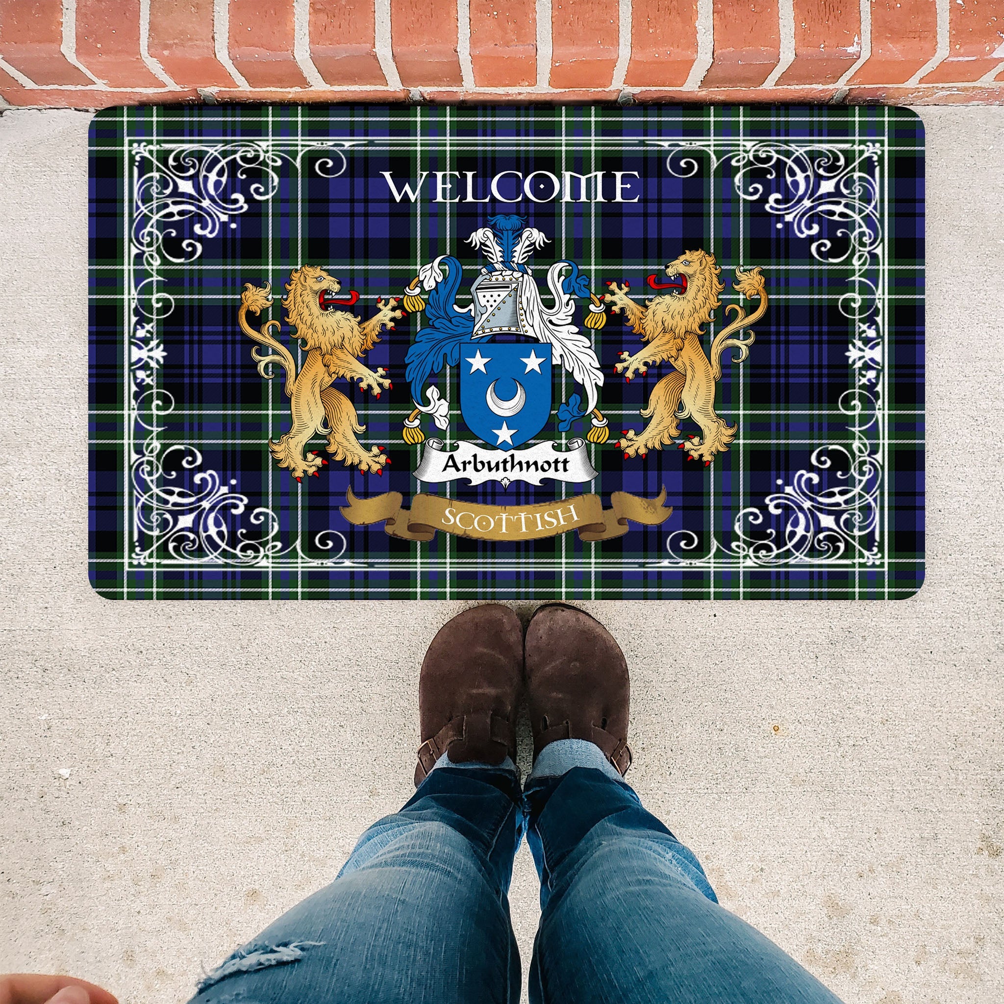 Scotstee Shop Tartan Door Mat The Family Arbuthnott Scottish Plaid Doormat, Welcome Mat, Christmas Door Mat