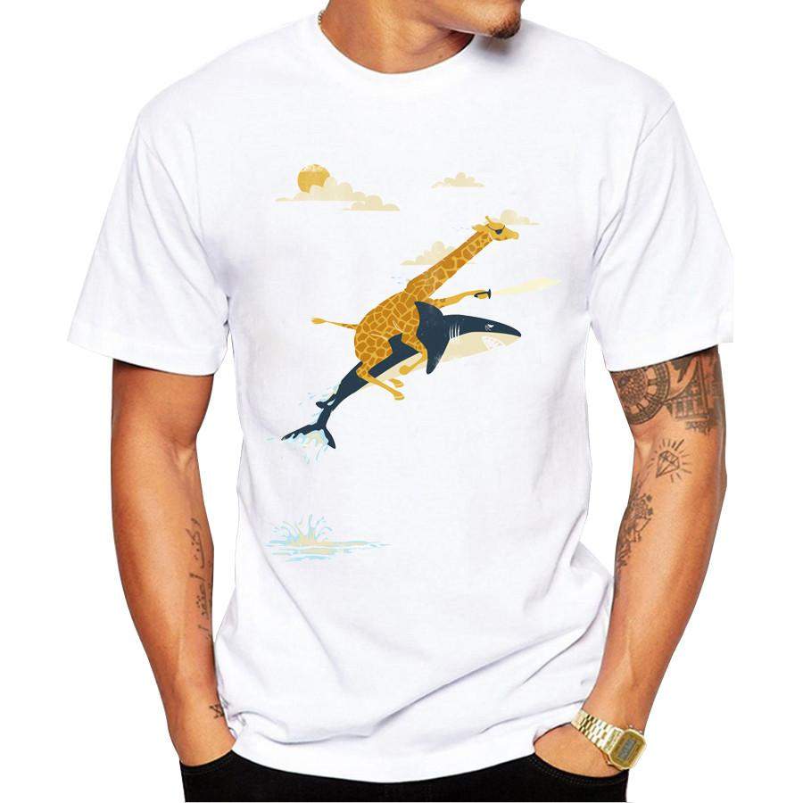 The Giraffe and Shark Men’s Short Sleeve Casual White T-Shirt