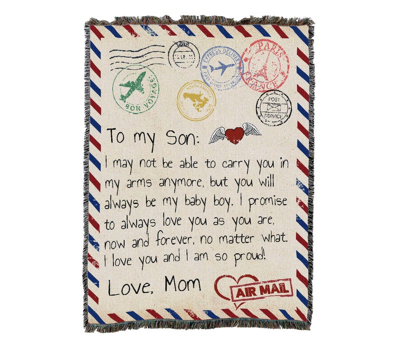 To My Son From Mom You Will Always Be My Baby Boy Letter Vintage Retro Style Couch Sofa Blanket,  Woven Throw Blanket Home Decor