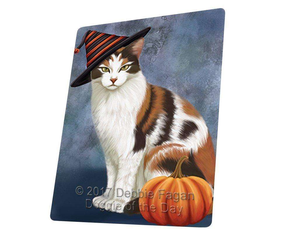 Happy Halloween Calico Cat Wearing Witch Hat With Pumpkin Art Portrait Print Woven Throw Sherpa Plush Fleece Blanket