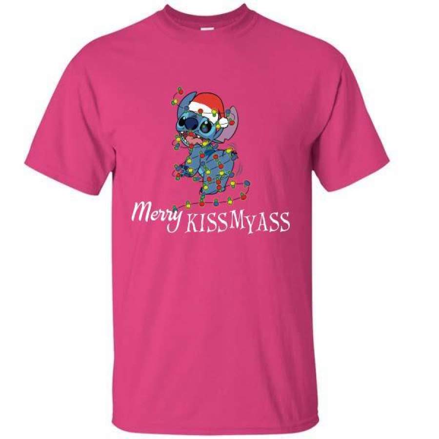 Stitch Merry Kissmyass light Christmas T-Shirt