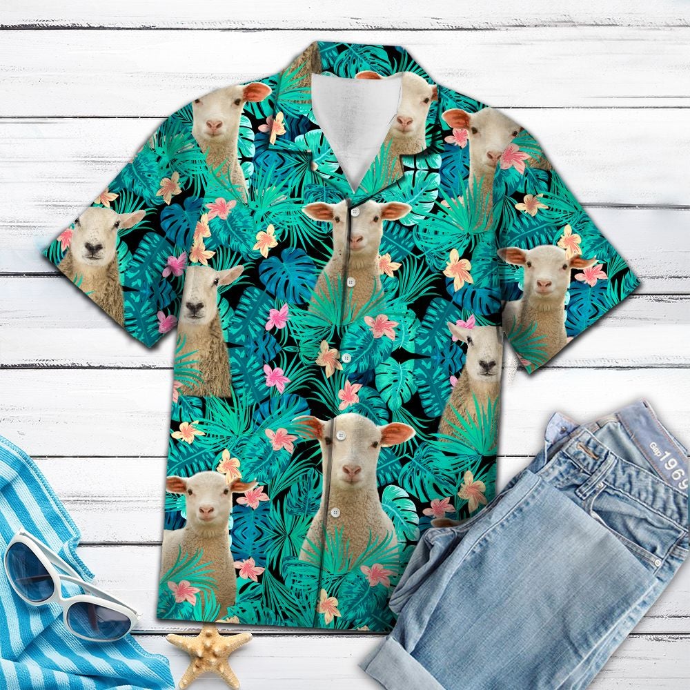 Sheep Tropical Hawaiian Unisex Print Aloha Short Sleeve Casual Shirt Ha49460