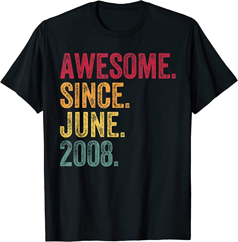 Awesome Since June 2008 13th Birthday 13 Years Old Vintage T-Shirt