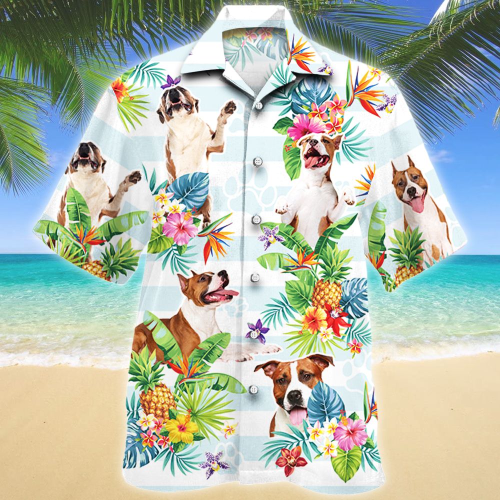 American Staffordshire Terrier Dog Tropical Flower Hawaiian Shirt Ha43931